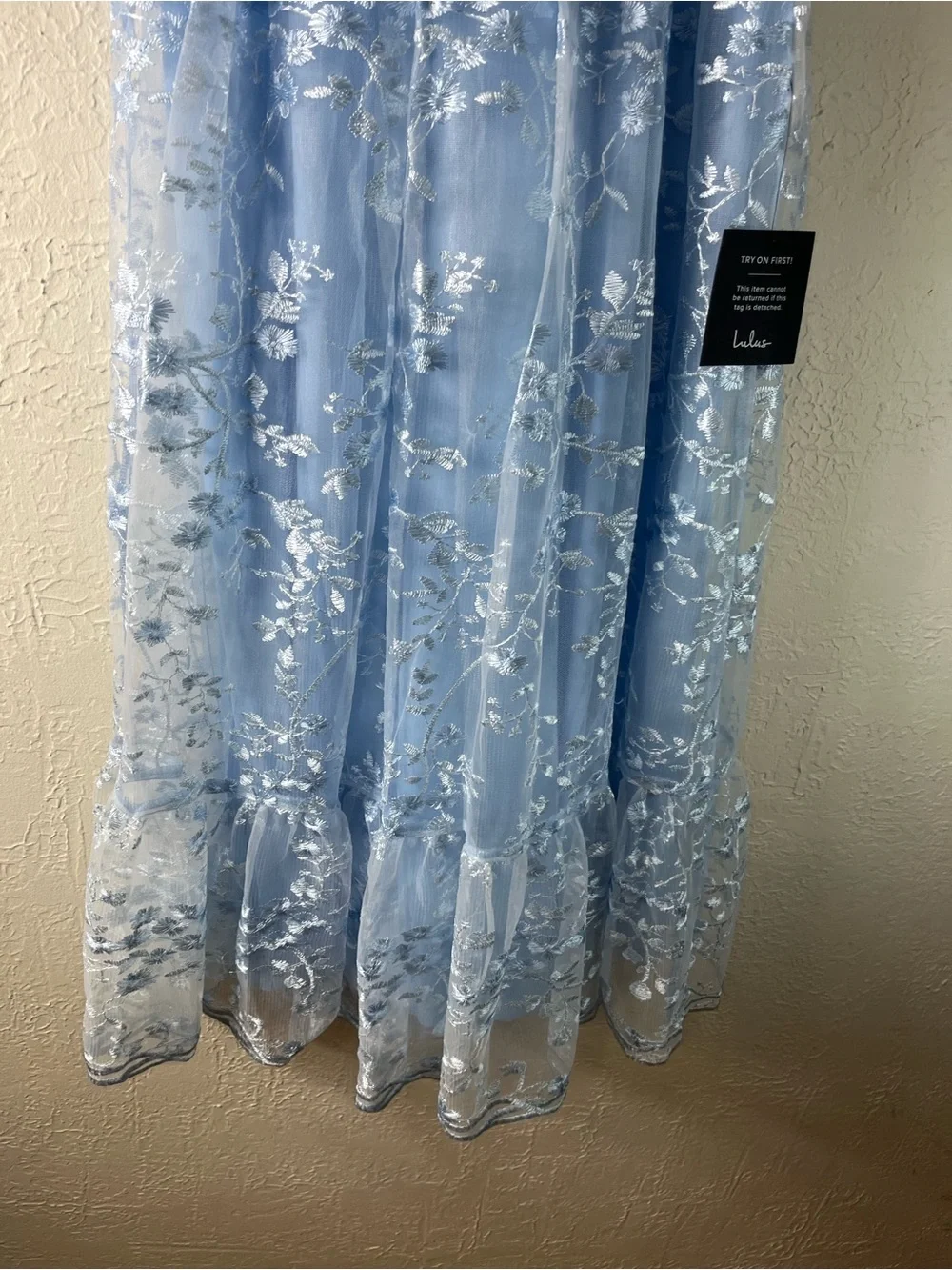 Lulu's Distinctly Sweet Blue Floral Embroidered Tie Strap Midi Dress - Picture 8 of 15